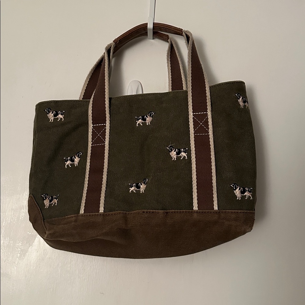 LL Bean Canvas Springer Spaniel Shepherd Dog Embroidered Tote Bag Purse